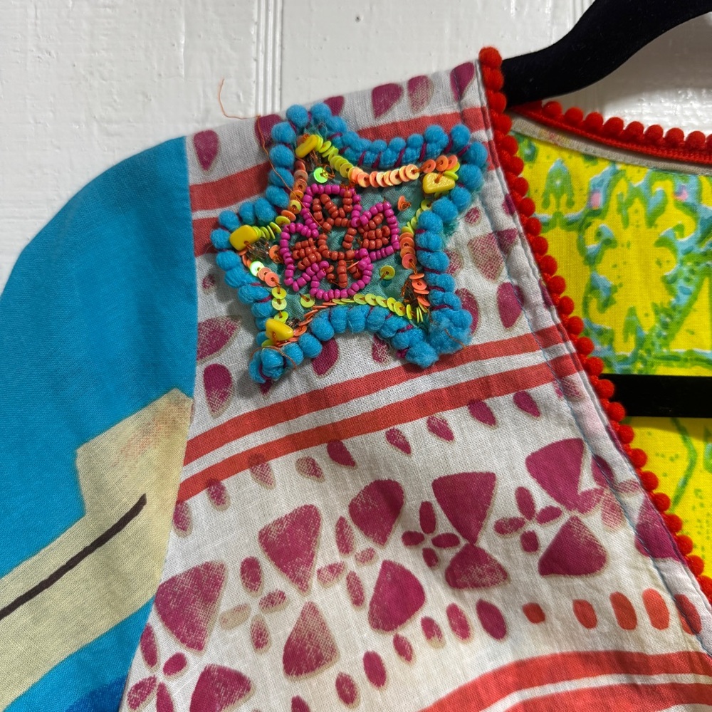 Colorful Patchwork V-Neck Blouse - image 4